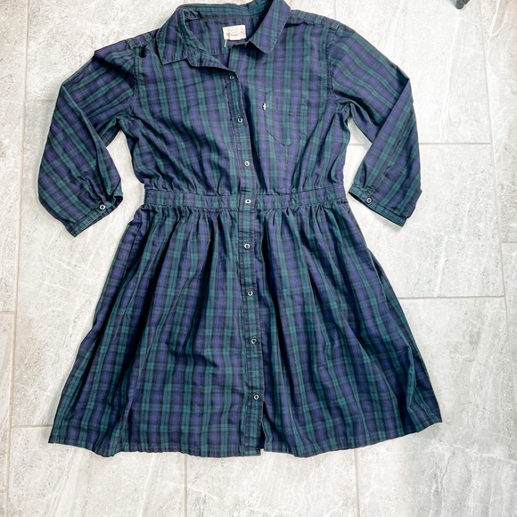 Levi’s Classic Blue Green Plaid Shirt Dress Size Large - Picture 3 of 11